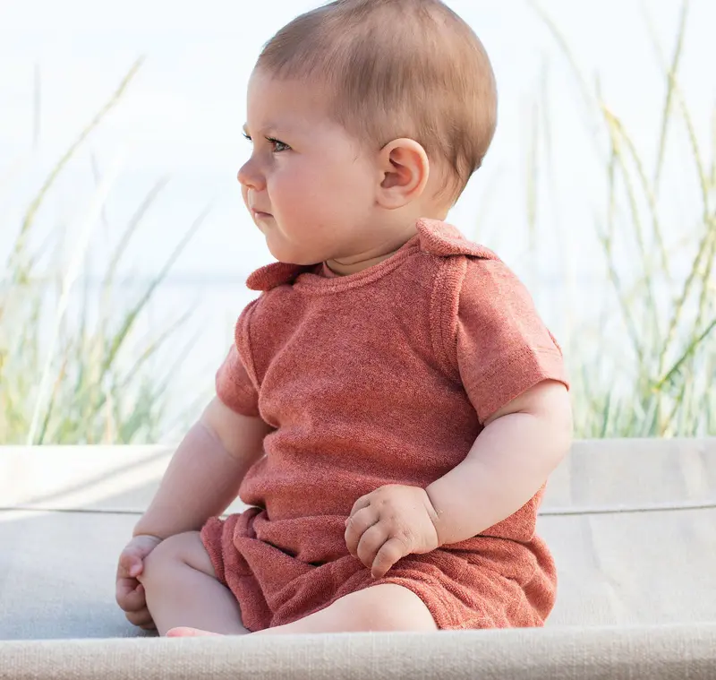 Cotton Terry Baby Romper - Brick - 3m-2y