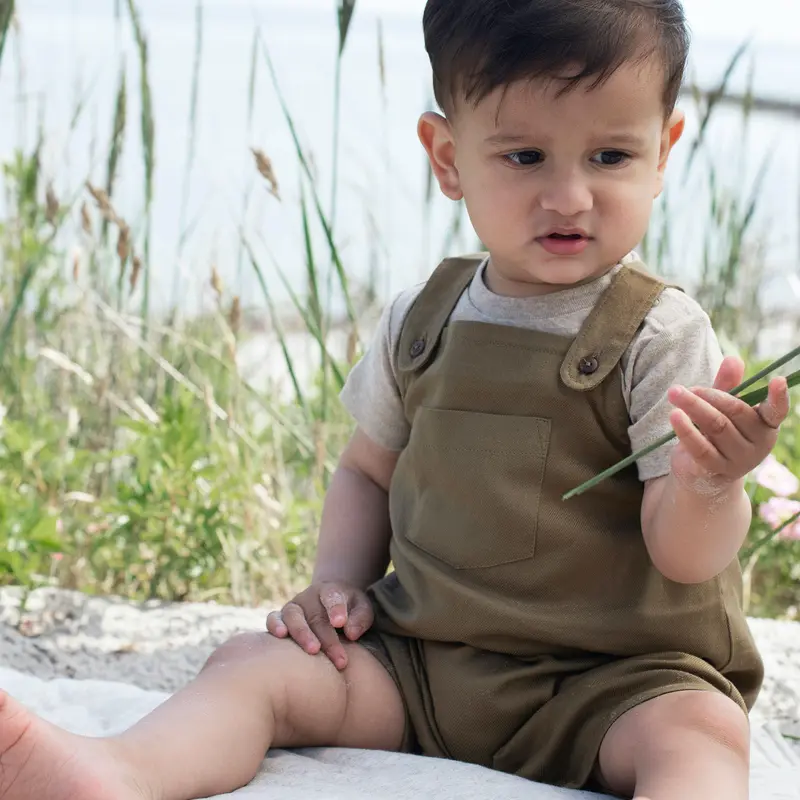 Cotton Twill Baby Dungarees - Seagrass - 6m-2y