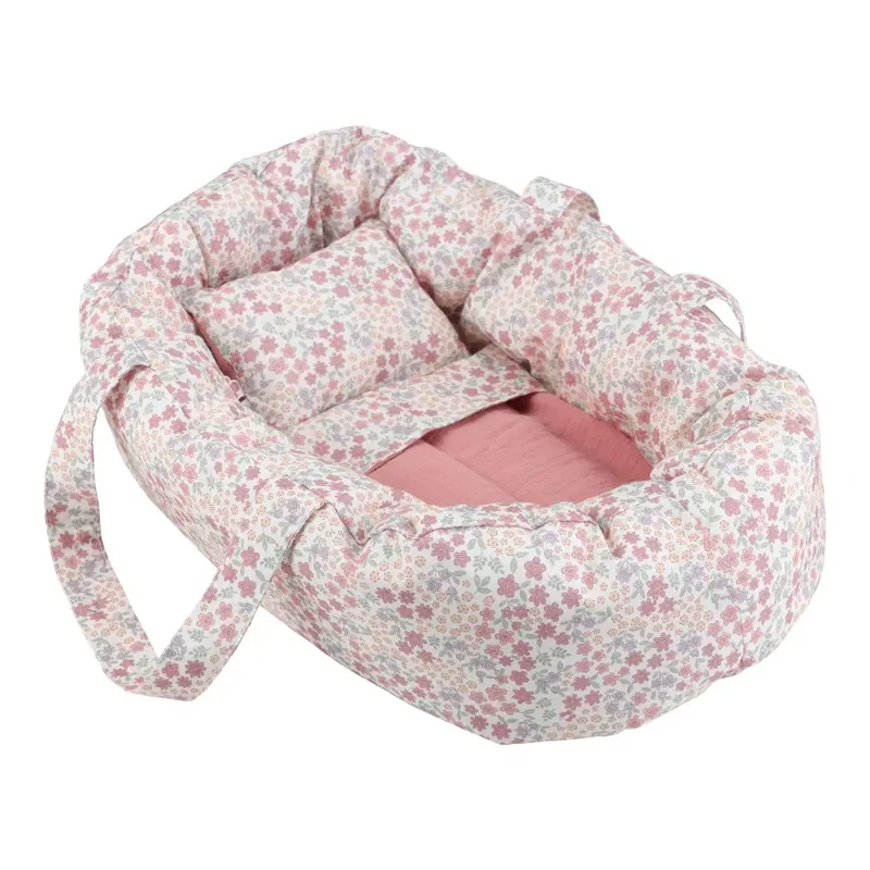 Couffin pour poupée rose – Motif floral