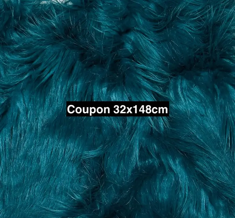 Coupon fausse fourrure 32Ă—148 cm Bleu sarcelle / Vert canard (poils 6 cm)