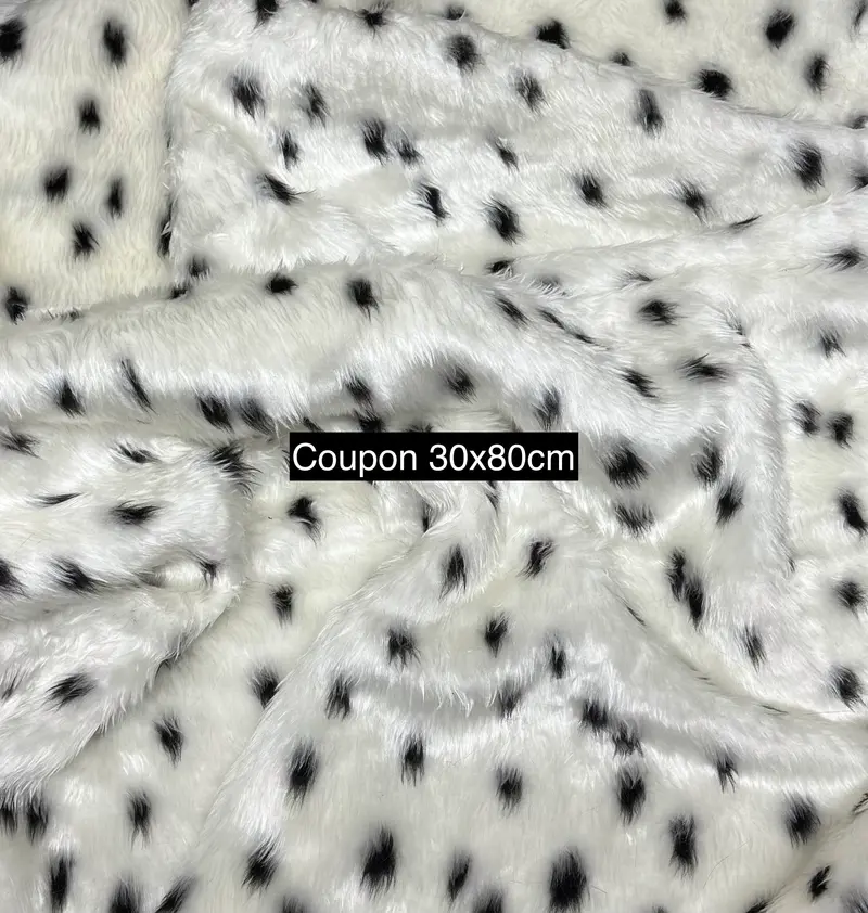 Coupon fausse fourrure blanche à pois noirs 30x80 cm 🧵 poils 1,5 cm