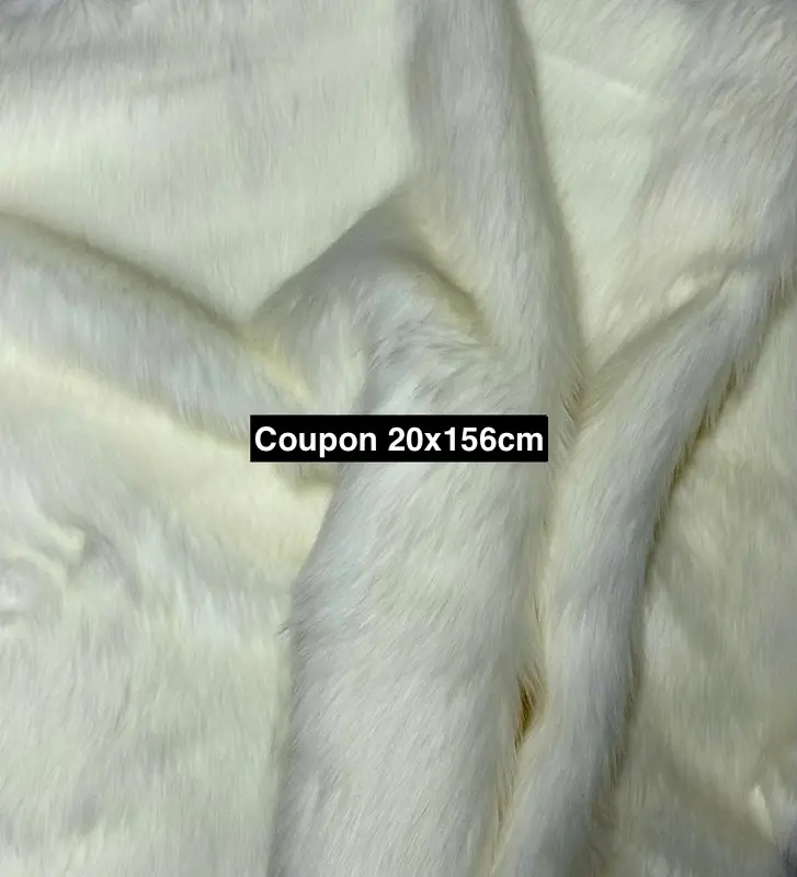 Coupon fausse fourrure blanche crème poil long ~3–3,5 cm 20×156cm