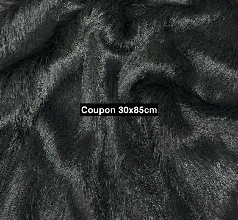 Coupon fausse fourrure gris anthracite 30x85 cm – poils longs ~4 cm