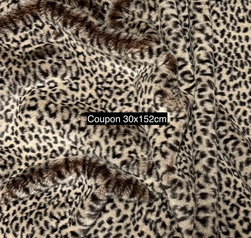 Coupon fausse fourrure léopard beige marron – poils 1,5 cm – 30x152 cm – belle qualité