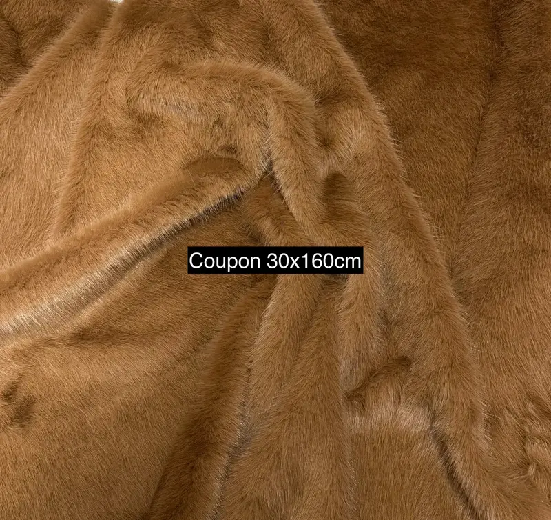 Coupon fausse fourrure marron chaud poils ~2 cm 30×160 cm