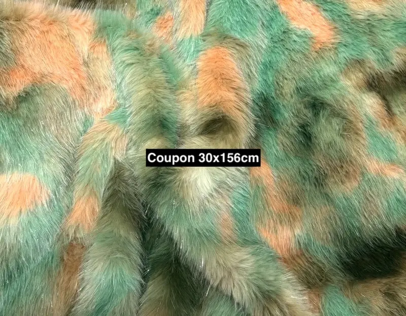 Coupon fausse fourrure multicolore vert kaki pêche 30 x 156 cm – poils 2,5 cm effet long
