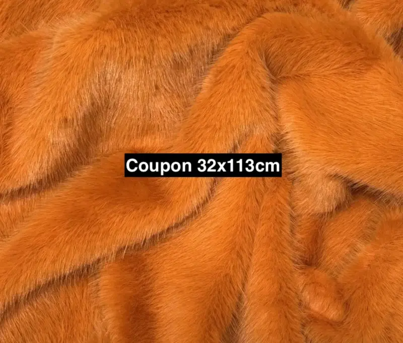 Coupon tissu fausse fourrure douce Ă poils longs orange 32x113cm