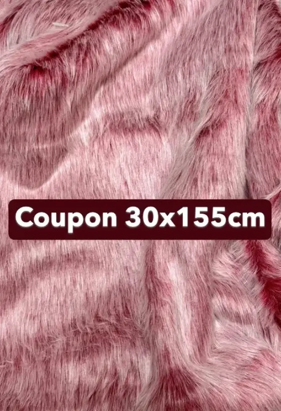 Coupon tissu fausse fourrure douce à poils longs rose à mèches blanches 30cm x 155cm