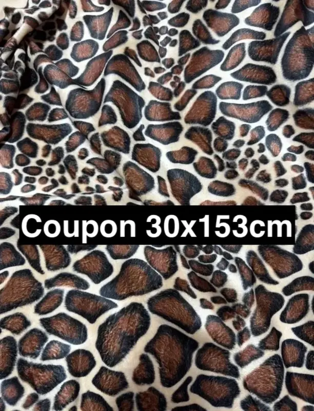 Coupon tissu fausse fourrure légère et ras à poils courts imprimée marron beige noir 30cmx153cm