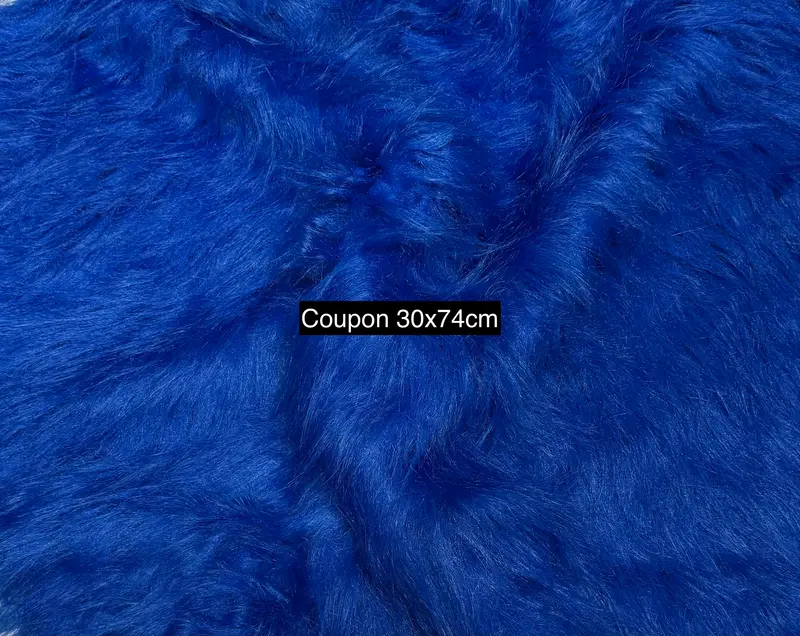 Coupon tissu fausse fourrure légère et vaporeuse à poils longs bleu roi 30cmx74cm