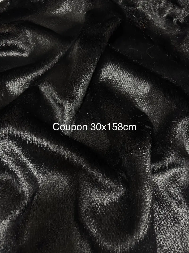 Coupon tissu fausse fourrure texturée douce et légère à poils courts noir 30cm x 158cm