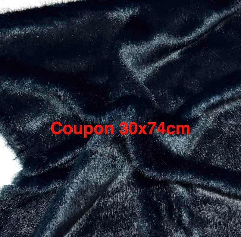Coupon tissu fourrure douce, épaisse de qualité bleu marine à poils mi-longs 30cm x 74cm