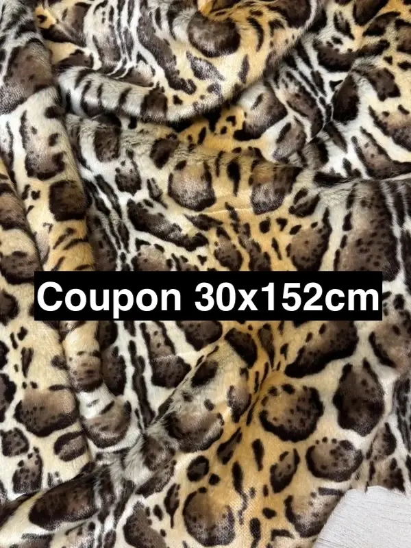 Coupon tissu fourrure douce, épaisse de qualité imprimée marron beige à poils mi-longs 30cm x 152cm