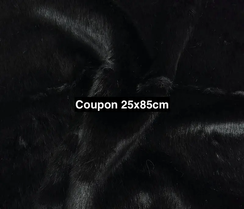 Coupon tissu fourrure douce, épaisse de qualité noir à poils mi-longs 25cm x 85cm