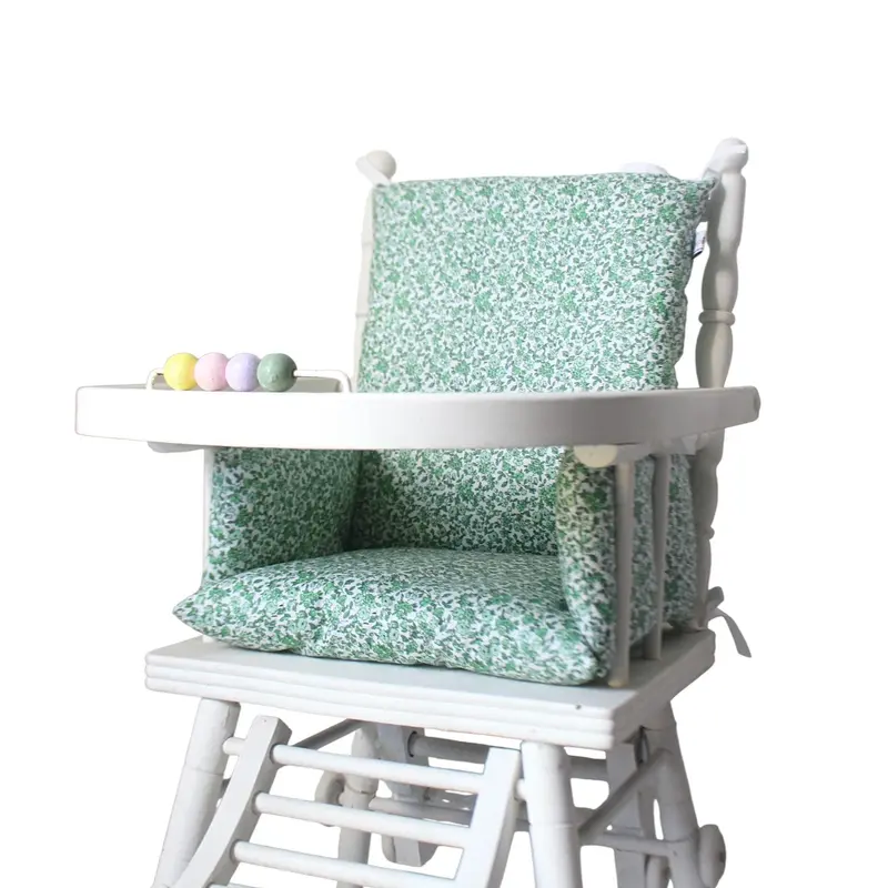 Coussin assise chaise haute bébé en coton enduit - Suzanne vert