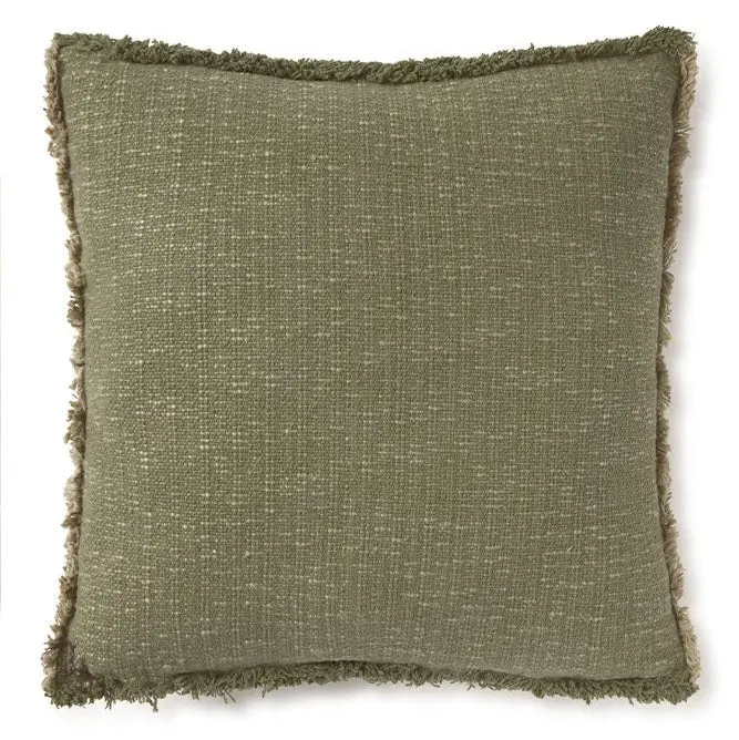 Coussin Carré Tissé Main Kaki