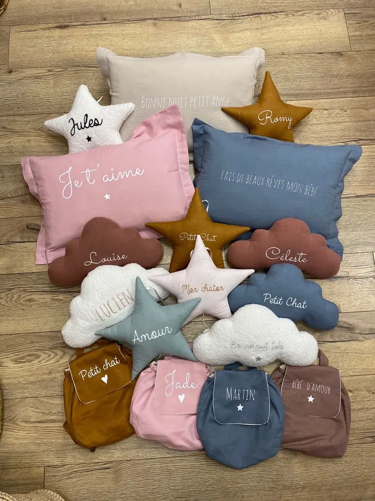 Coussin lin rose Je t'aime