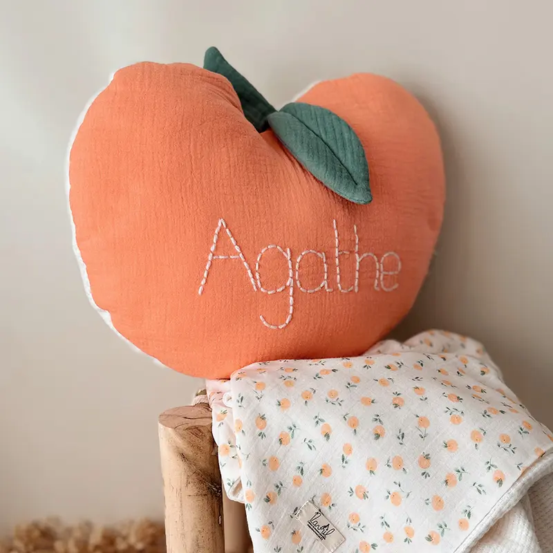Coussin Personnalisé Abricot- Gaze de coton et sherpa de coton