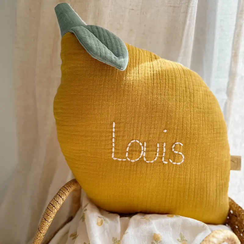 Coussin Personnalisé Citron - Gaze de coton et sherpa de coton