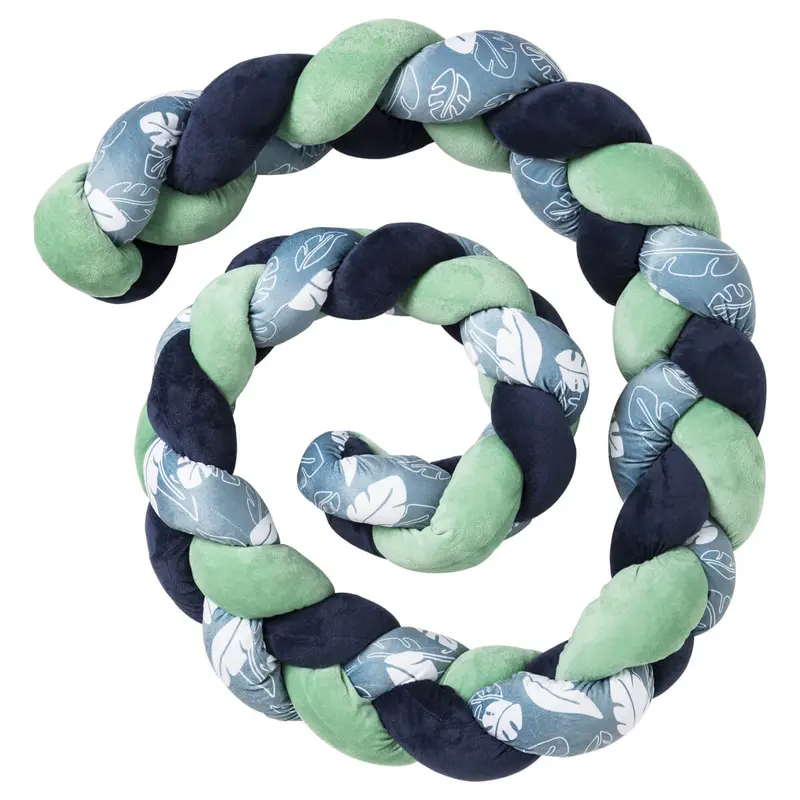 Coussin tresse Feuilles bleu - Tresse bébé 250 cm