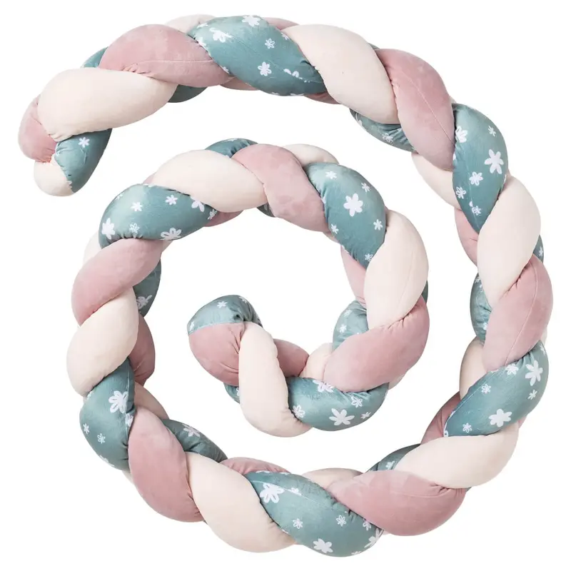 Coussin tresse Fleurs rose - Tresse bébé 250 cm