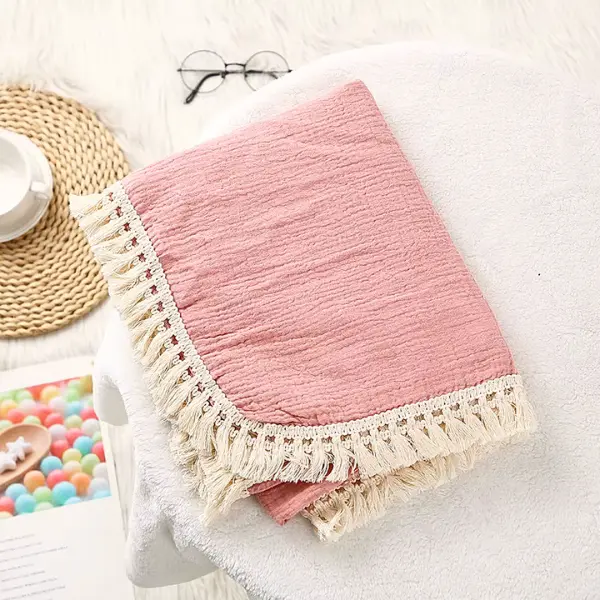 Couverture Bébé - Avec Frange Rose Uni