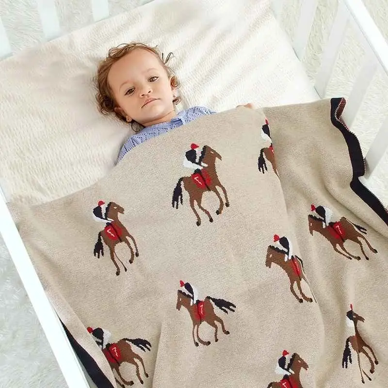 Couverture bébé douce | Motif Cheval 100% Coton