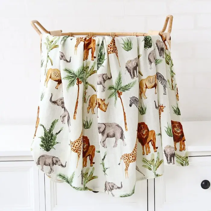 Couverture Bébé - En Mousseline De Coton Motif Jungle