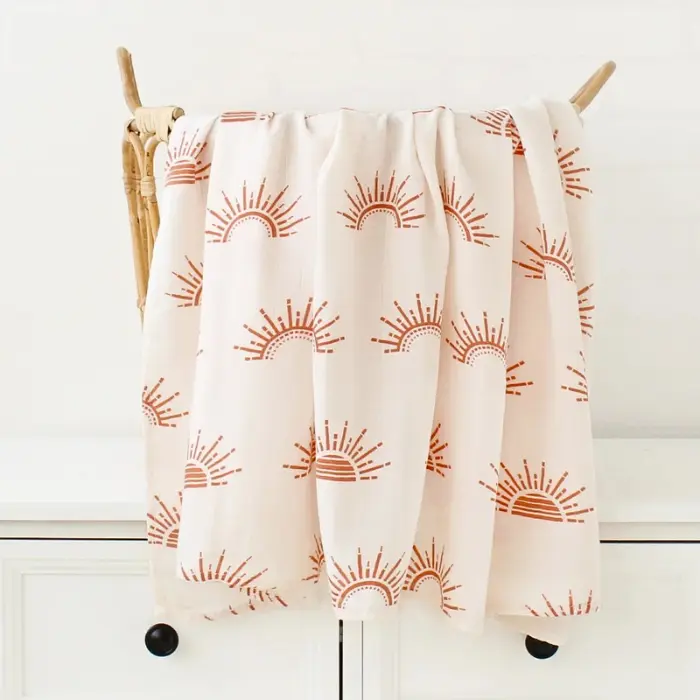 Couverture Bébé - Motif Soleil en Gaze de Coton