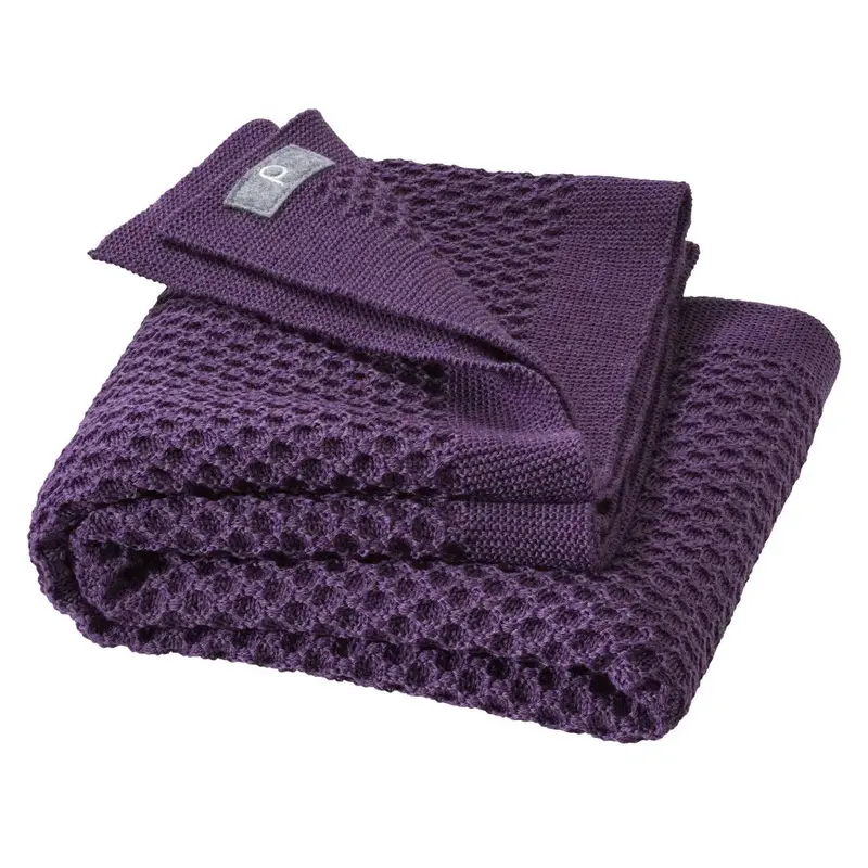 Couverture bébé nid d'abeilles en laine Disana - Aubergine