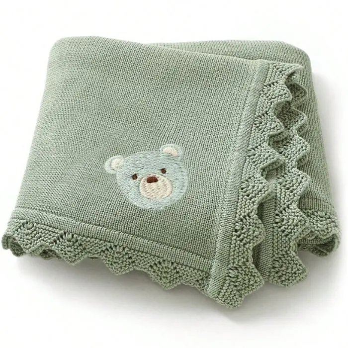 Couverture Bébé Tricot Ourson – Plaid Doux pour Fille & Garçon
