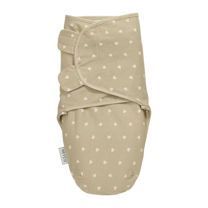 Couverture d’emmaillotage bébé – coton 0-3 mois sable et coeurs beiges