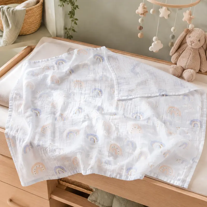 Couverture d’Emmaillotage Bébé en Mousseline Bambou et Coton