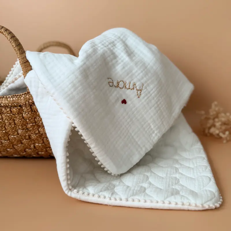 Couverture d'été personnalisée unie - Gaze de coton 100% matelassée ♡