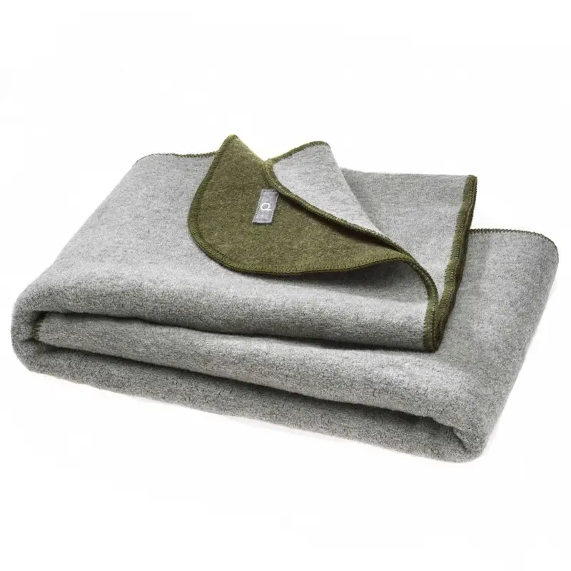 Couverture en laine bouillie double face Disana 135x200cm - Olive-gris