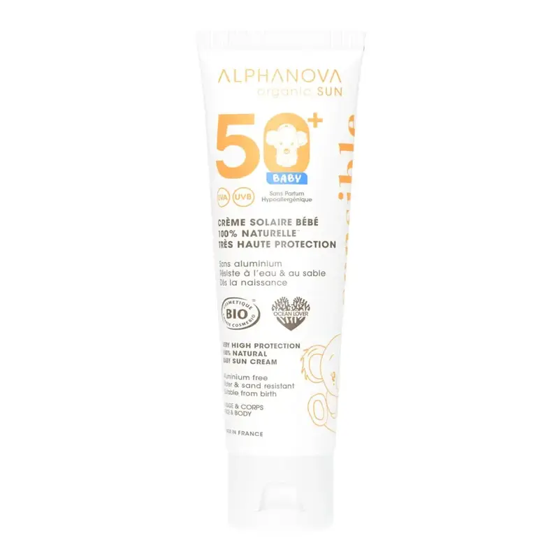 Crème solaire bébé SPF 50+ filtres minéraux Alphanova Sun