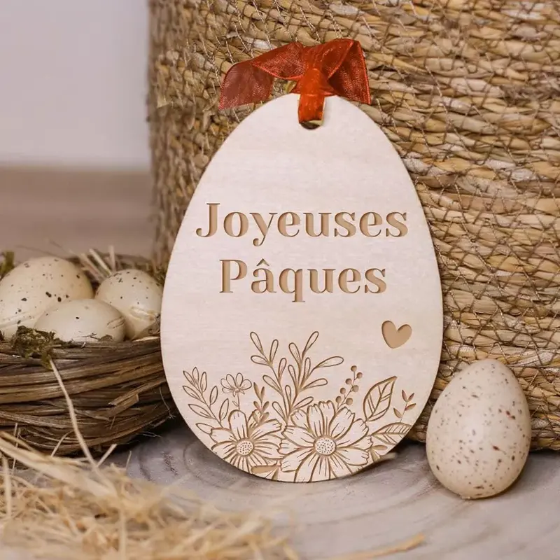 Décoration Oeuf en bois - Joyeuses Pâques