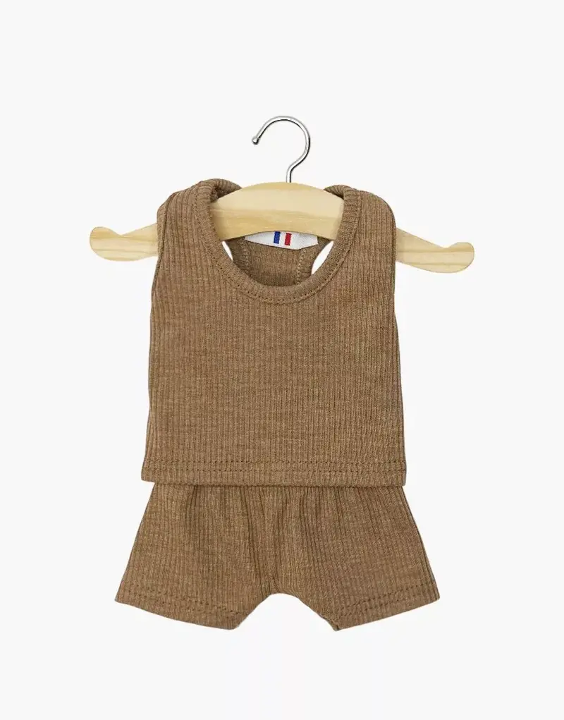 Dessous garçon Marcel en maille côtelée chocolat chiné- minikane