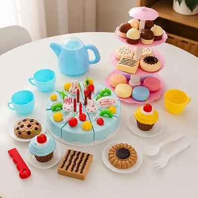 Dînette jouet enfant | Gâteau et service à thé 77 pièces