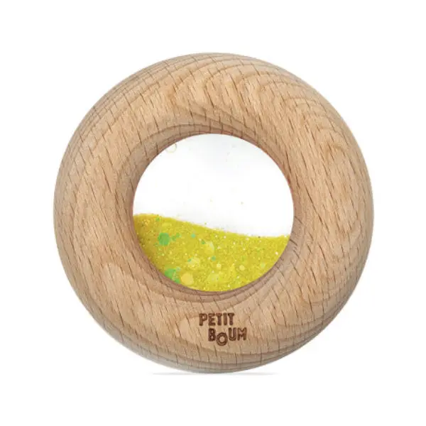 Donut jouet d’éveil sensoriel jaune – jouet en bois bébé