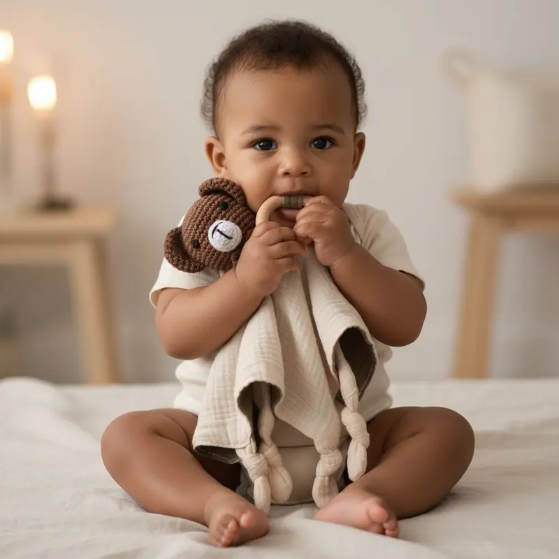 Doudou bébé crochet bois et mousseline│CrochouDoux