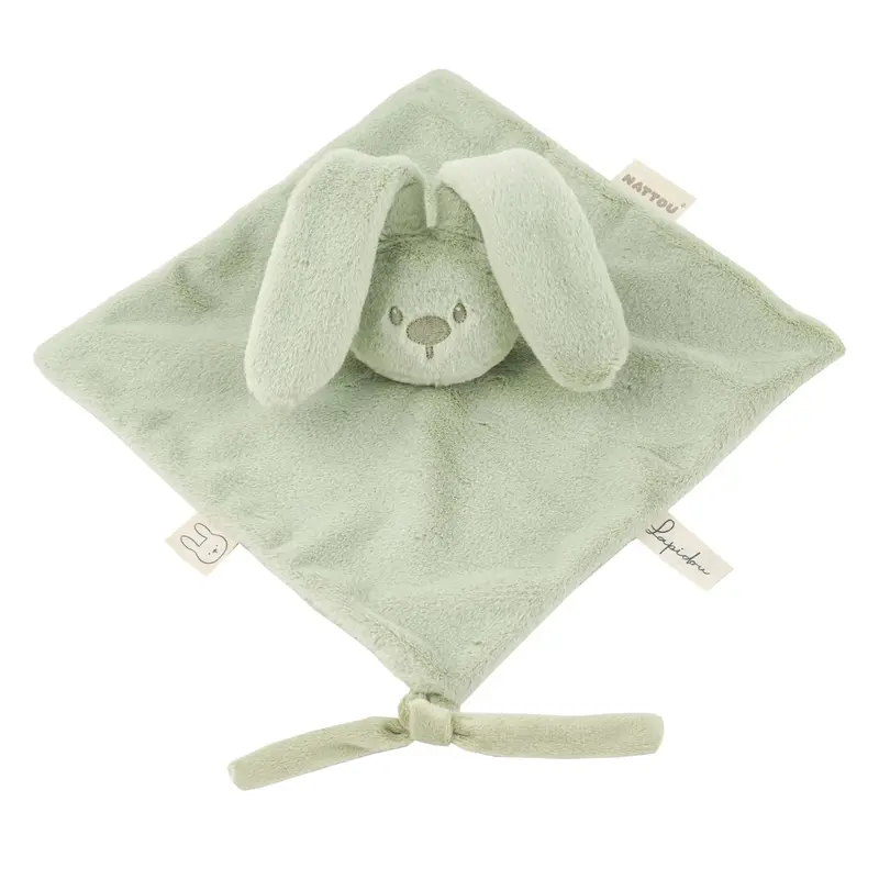 Doudou bébé lapin vert – doudou naissance doux 27 cm