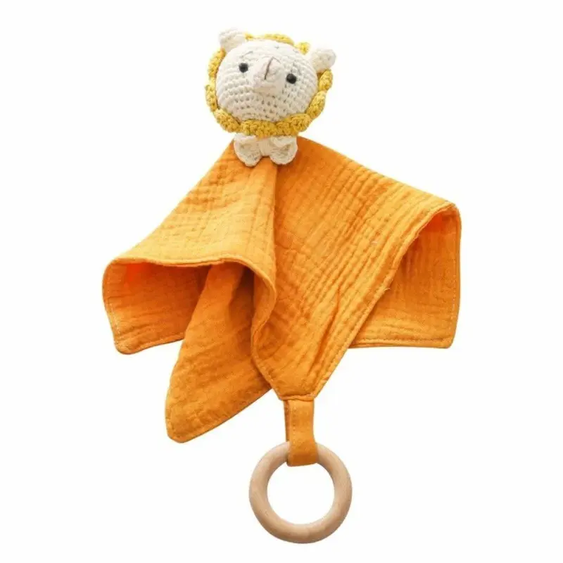 Doudou Bébé Plat en Mousseline avec Tête en Tricot