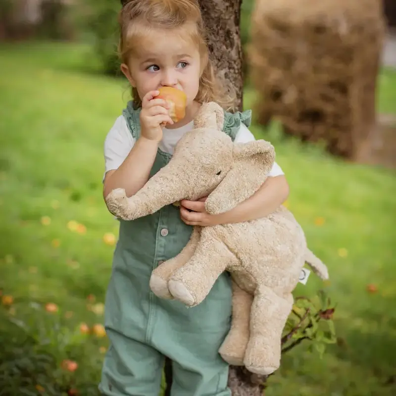 Doudou bouillotte en coton bio & laine Senger Naturwelt - Grand Éléphant lin
