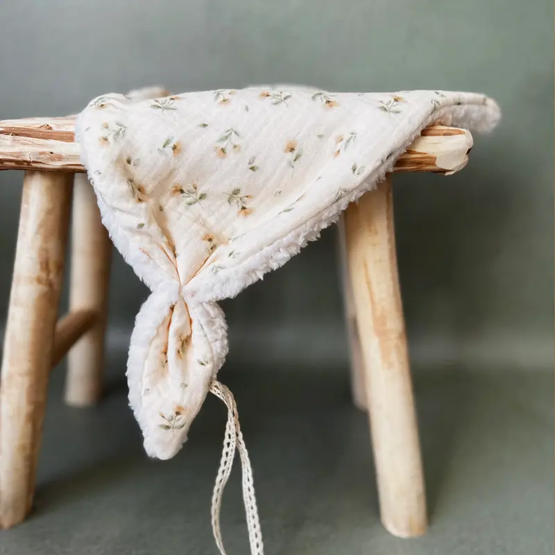 Doudou Lange Sherpa écru - Motif Fleuri vintage