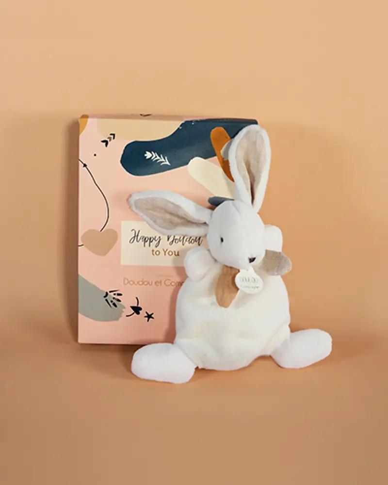 Doudou lapin blanc et beige