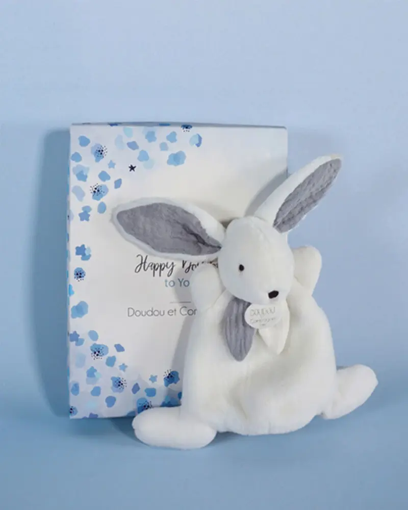 Doudou lapin blanc et gris