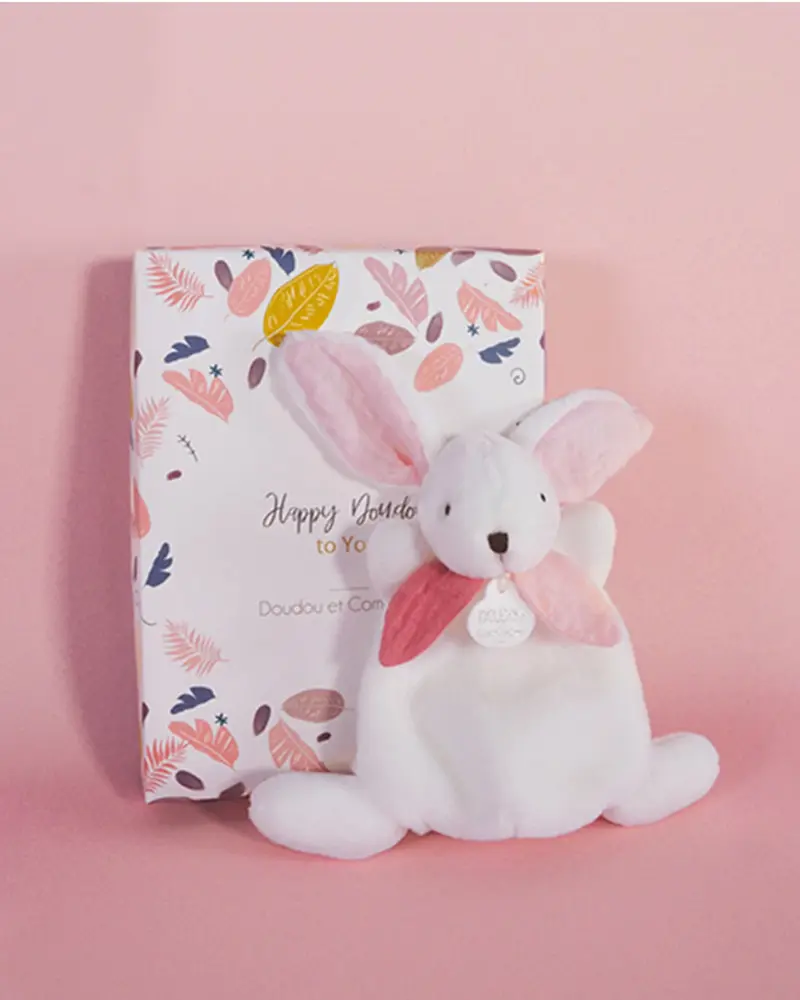 Doudou lapin blanc et rose