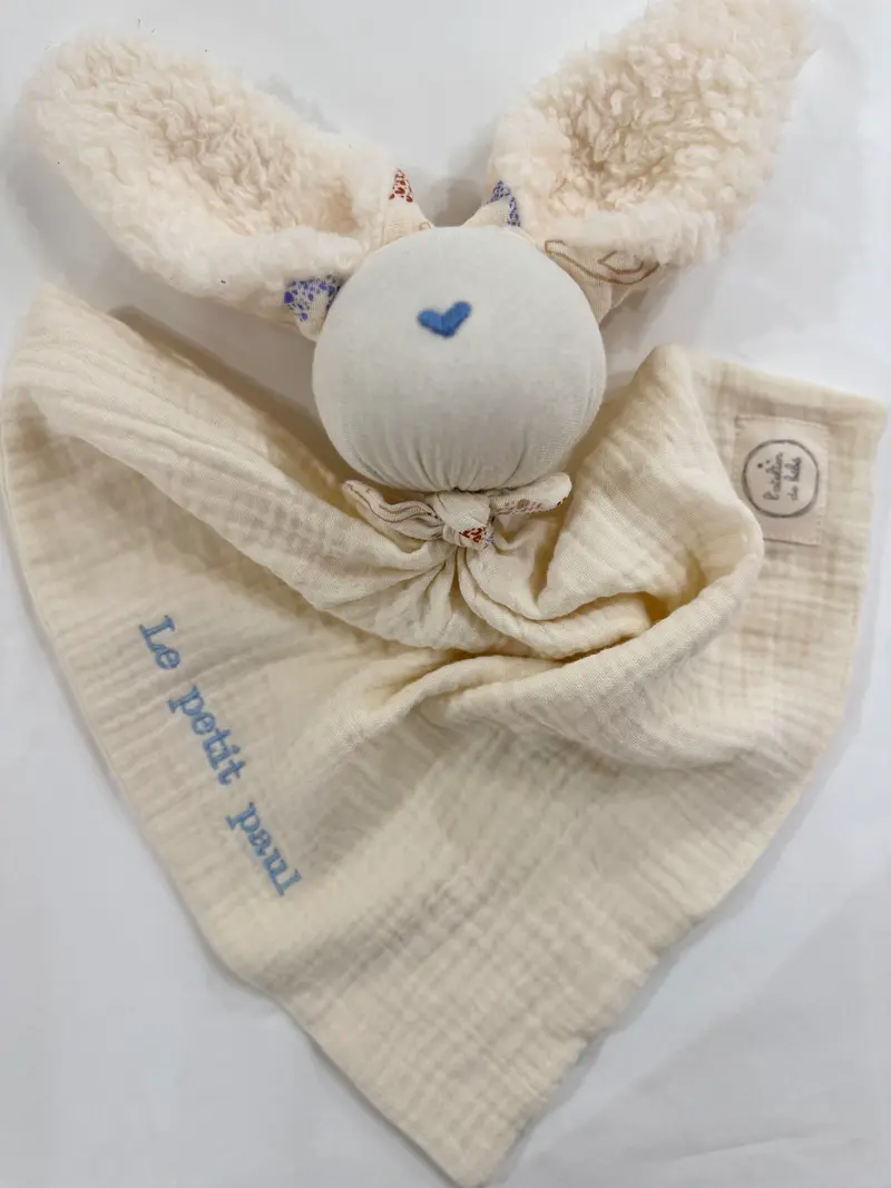 Doudou Lapin écru Dino -Personnalisable