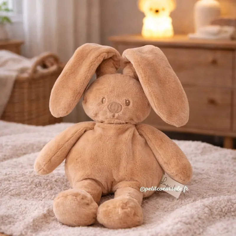 Doudou lapin en peluche 30 cm – Peluche douce bébé beige chaud